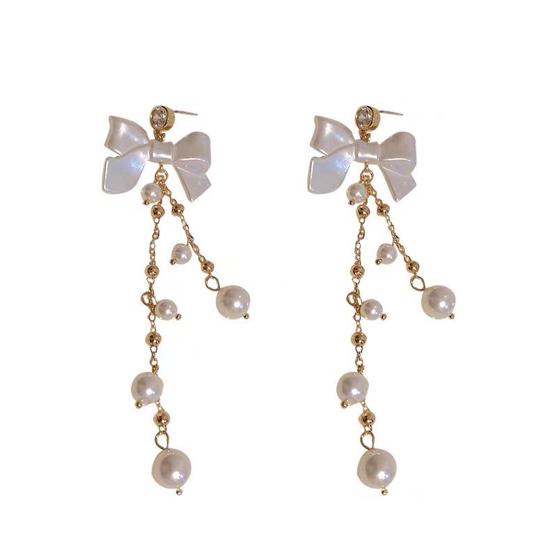 French Tassel Bow Earrings: Elegant and Versatile High-End Studs for Women