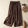 Purple Cotton Linen Casual Elastic High Waist Loose Women's Pants Korean Fashion Wide Leg Ankle-Length Pants for Women