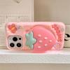Cute 3D Cartoon Strawberry Hand Grip Holder Soft Silicone Case For iPhone 16 15 13 14 Pro Max Shockproof Back Cover