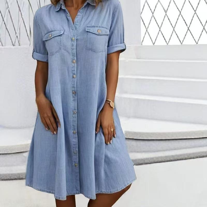 European And American Style Sells European And American Style Large Size Women'S Clothing Denim Dress Solid Color Large Size Dress