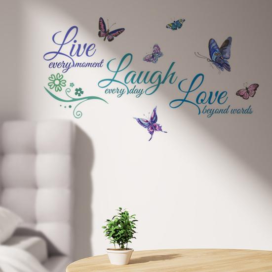 Dekoracyjna naklejka ścienna Samoprzylepna DIY Kolorowa Pozytywna Żyj Śmiej się Kochaj Naklejka z motylem Dekoracja domu