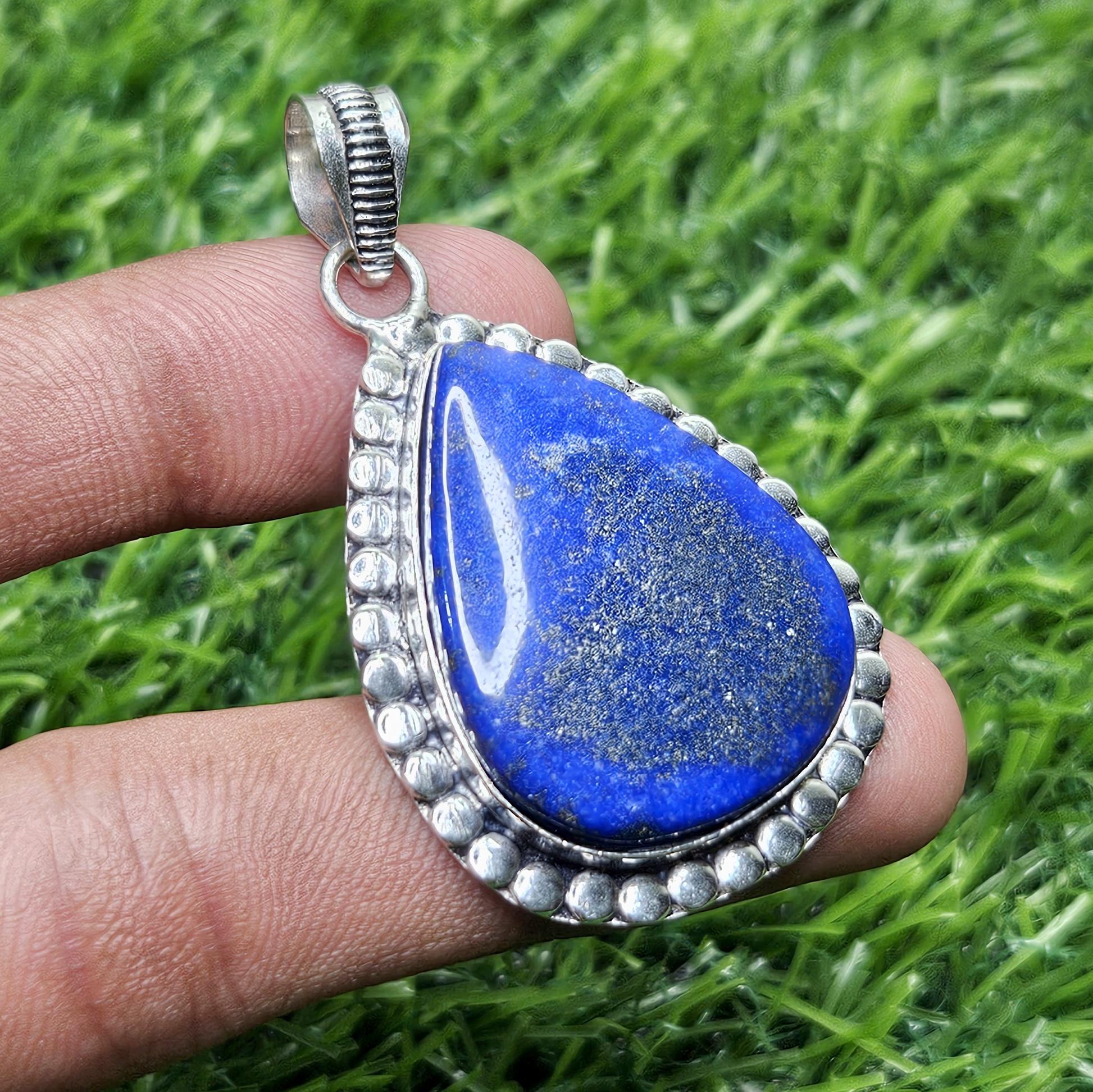 

Подвеска из натурального лазурита, серебряная подвеска 925 пробы, подвеска из драгоценного камня в форме груши, подарок для нее синий