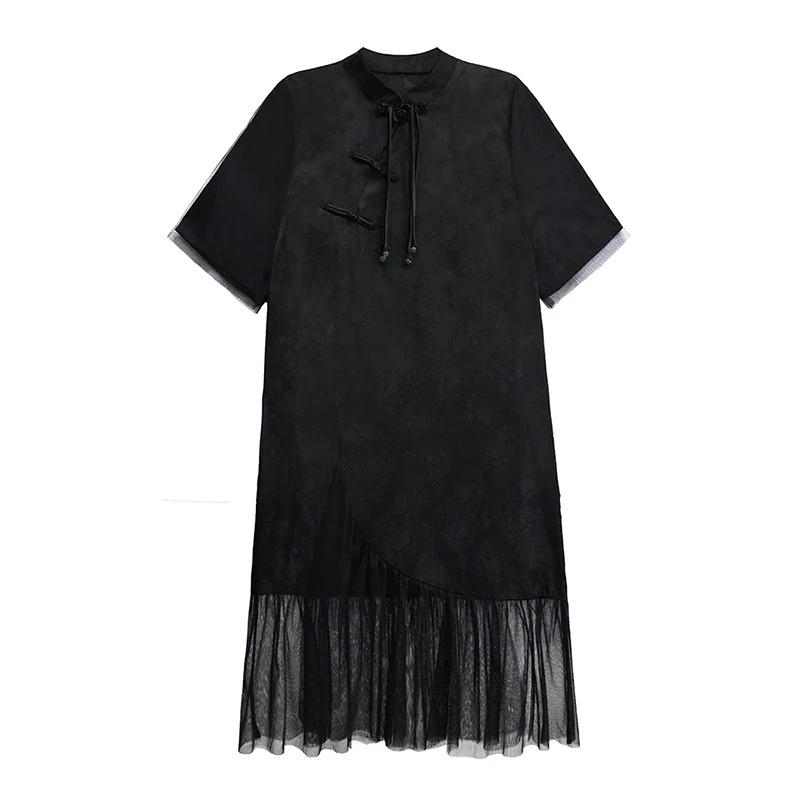 

XITAO Short Sleeve Patchwork Mesh Dress ZMY1204 One Size чёрный