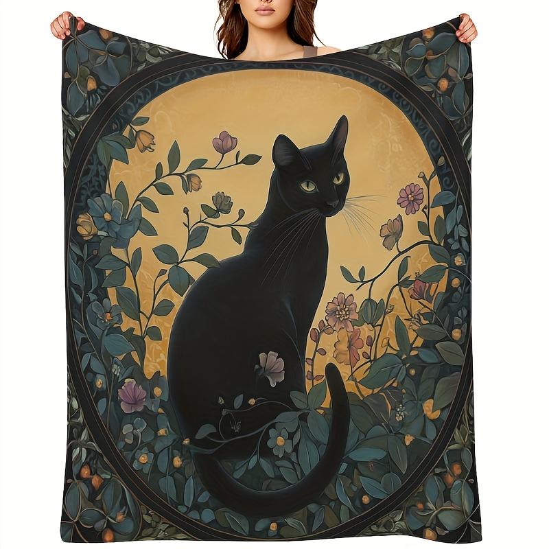 

Elegant Black Cat Blanket - Soft Cozy Throw with Floral Design, Perfect for Home Decor, Unique Gift for Cat Lovers 75x90cm