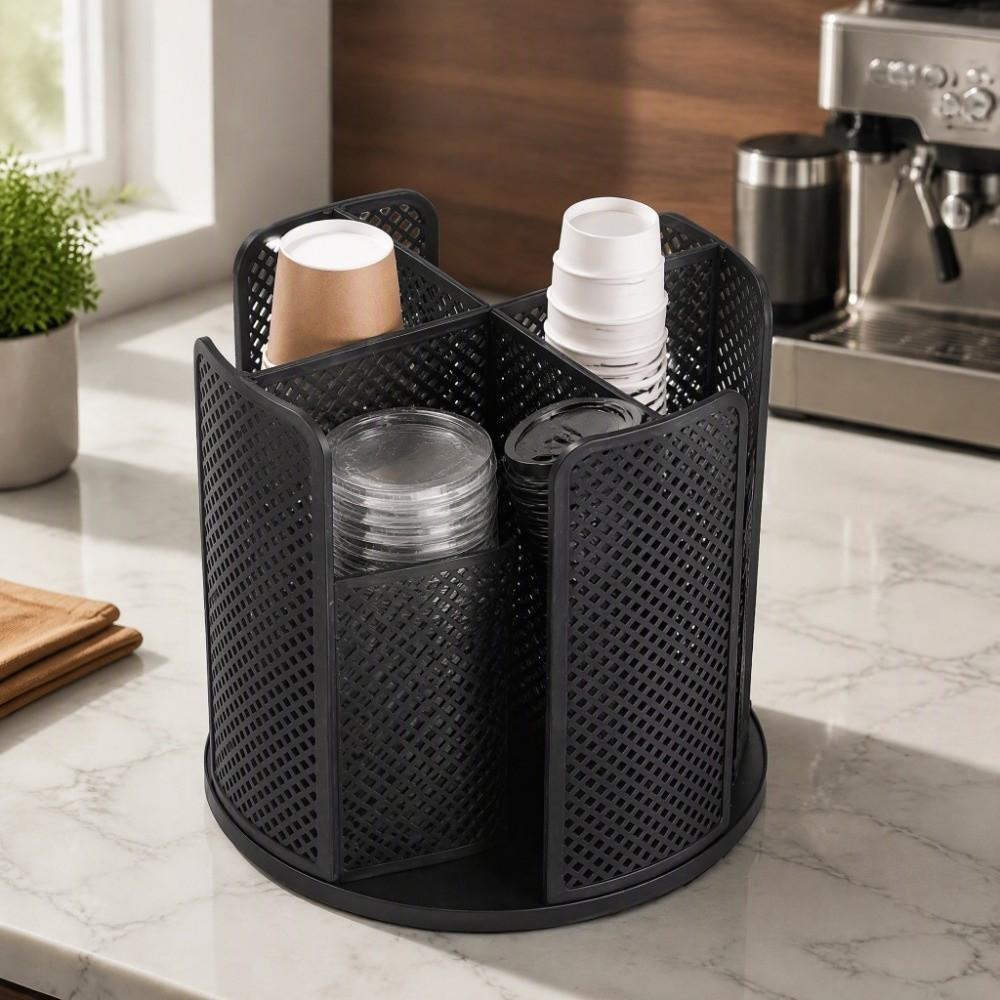 4 Compartment Paper Cup Dispenser 360 Rotating Desktop Cup Rack Coffee Cup Organizer For Office