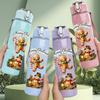 1PC Christmas Bear Gift Cartoon Print 750ml Color Plastic Sports Water Bottle Leakproof Flip Straw Lid Suitable for Sports Office Home Use