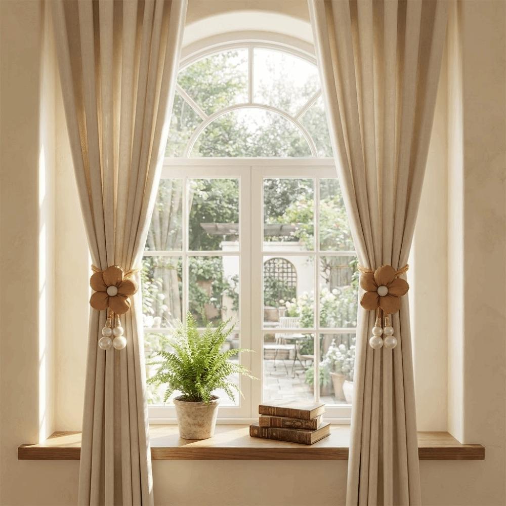 Adjustable Pearl Curtain Holdbacks Fabric Flowers Curtain Buckle Curtains Tie Rope  Living Room