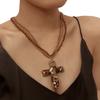 Metal Pendant Beaded Chain Necklace Multicolor Sweater Necklace Gothic Cross Necklace  Women