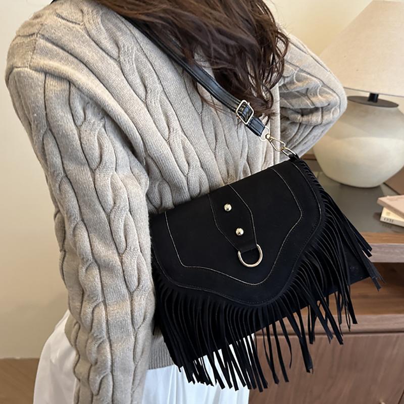 Fashionable Bohemian Tassel Crossbody Bag Women Single Shoulder Mobile Bag Vintage Suede Leather Handbag Commuting Travel Handba