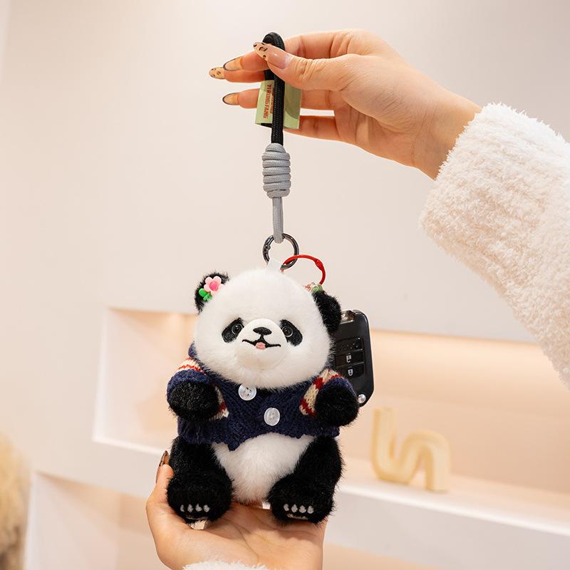 Cute Panda Mobile Phone Clip Plush Pendant Flower Toy Children's Gift Grab 4 Inch Doll Activity Gift Doll