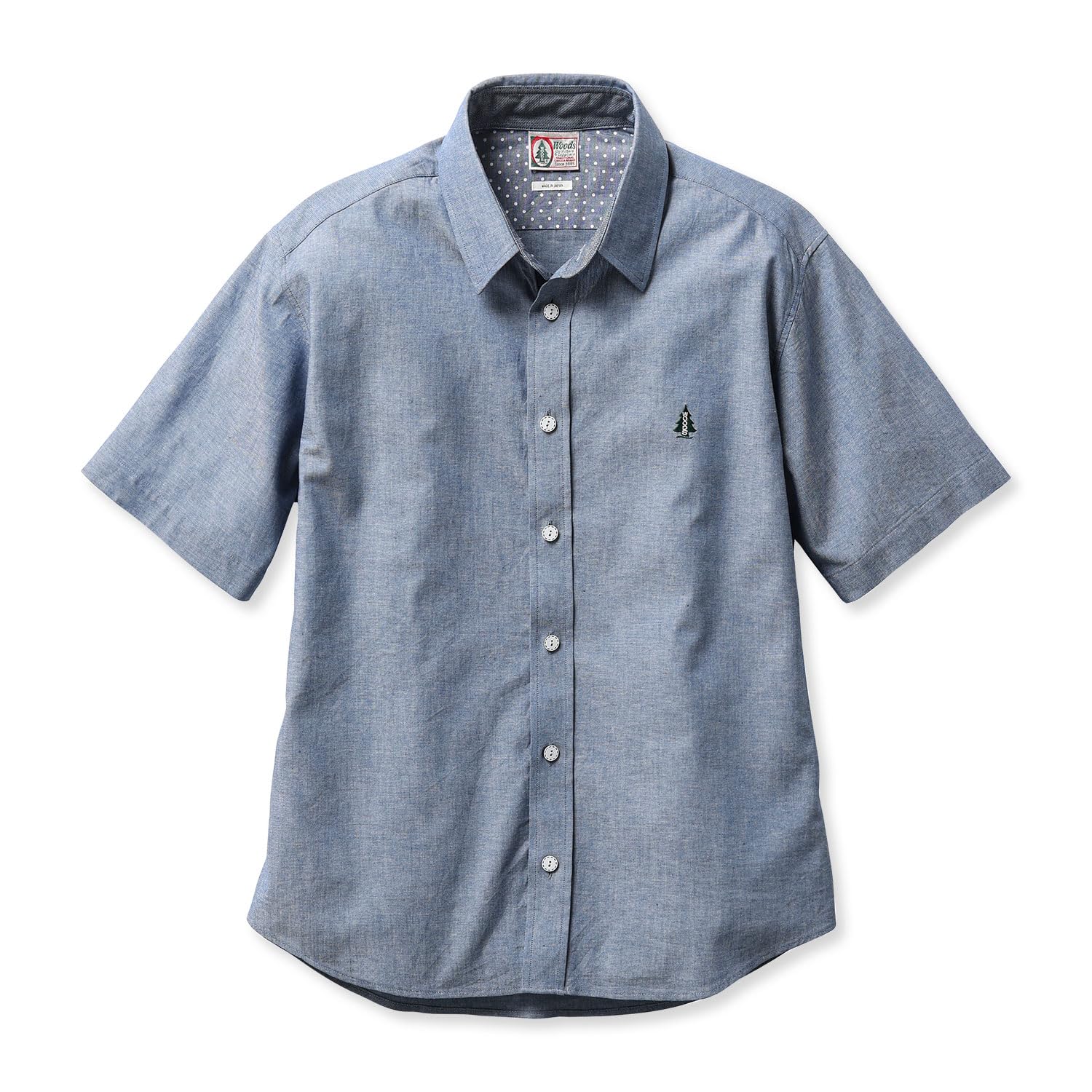 

рубашка из денима для мужчин [WOODS] японского производства с коротким рукавом (М, синий) синий