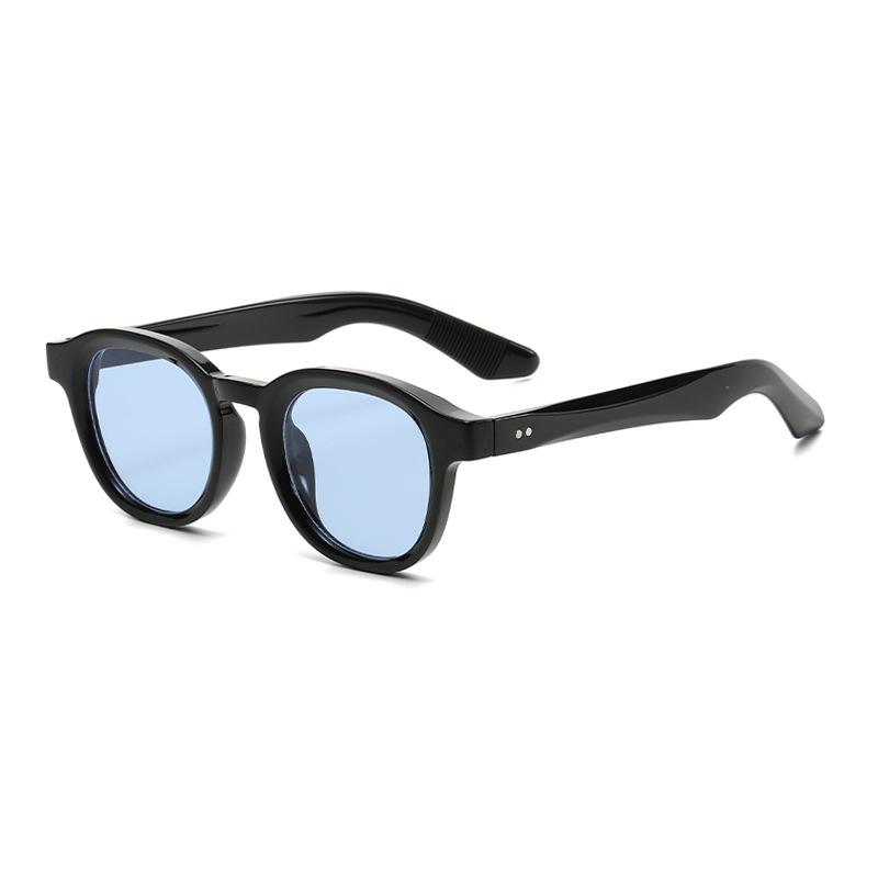 Retro Rivets Polarized Men Round Sunglasses Fashion Black Blue Trending Shades UV400 Women Clear Frame