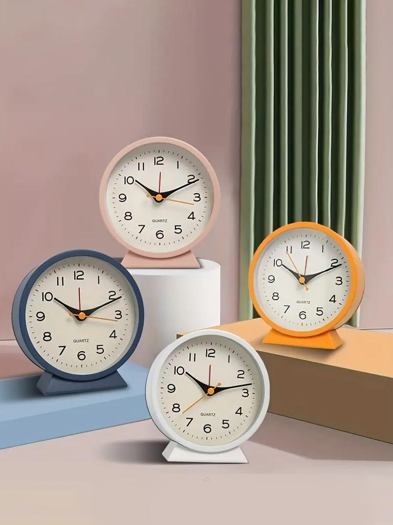 1pc simple métal petit réveil créatif horloge de chevet de bureau silencieuse horloge étudiante