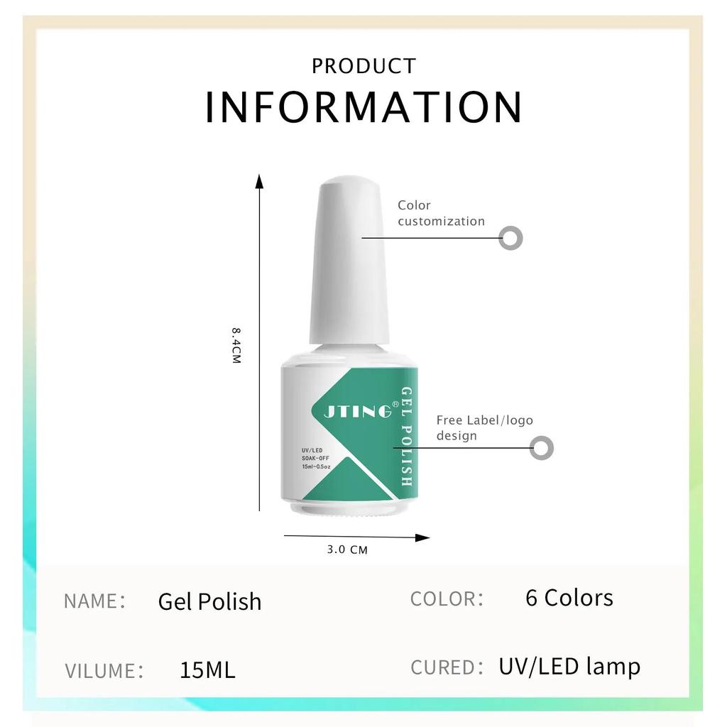 JTING Free Shipping 6colours Nail Kit Professional Uv Gel Gel Polish Personalizado OEM Make Your Own Brand Nails Supplies Salon