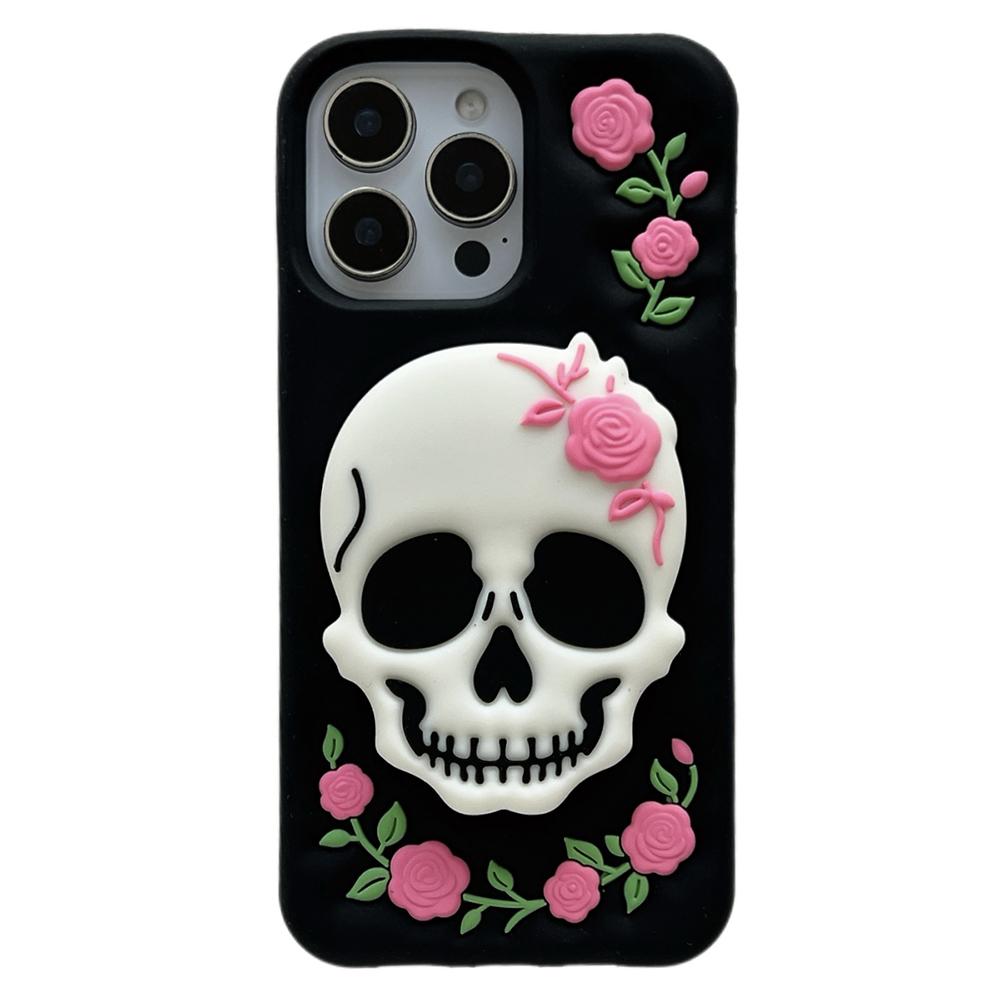

Fashion Creativity Skull Horror Rose Stand Holder Case for IPhone 17 16 15 14 13 12 11 Pro Max Plus Soft Shockproof Cover Case iPhone 12