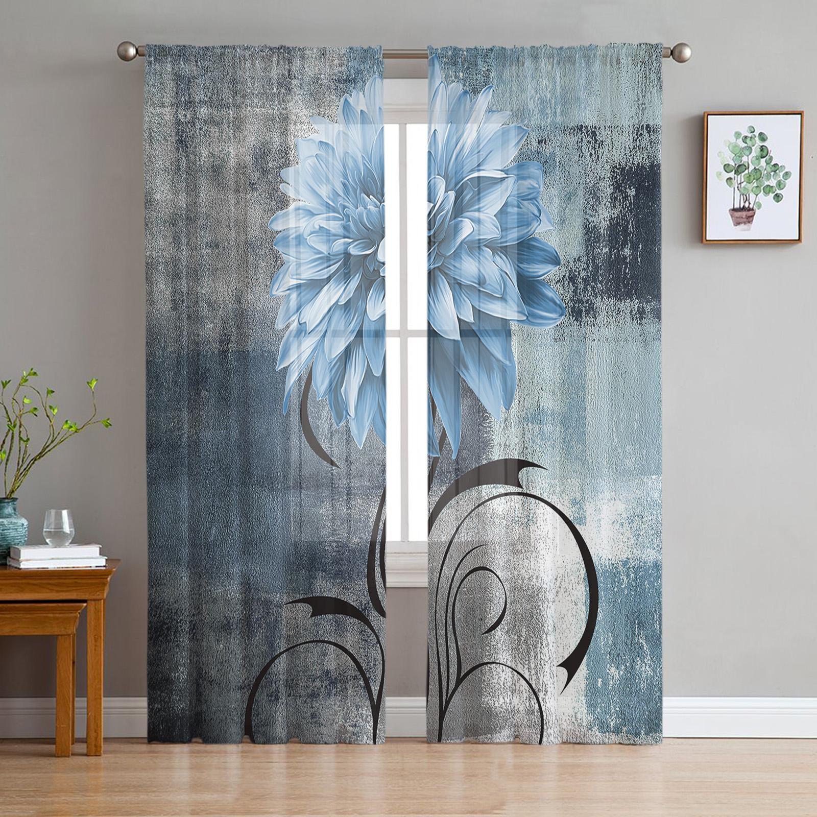 

Yellow Gray Abstract Art Texture Tulle in Translucent Drapes for Living Room Bedroom Space Kitchen Area Window Treatment Chiffon Curtain Shades 1 PCS W100XH250cm&Grommet Top