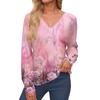 Women's Tops Long Sleeve Cuffs Button-Up Shirt V-Neck Casual Loose Tee Floral Tops