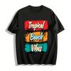 Retro Tropical Beach Vibes Coconut Tree Graphic Casual Tee Pure Cotton T-shirt