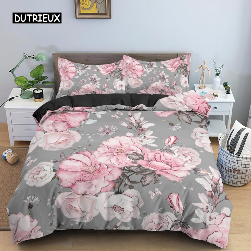 Beautiful Flowers Pattern Bedding Set Polyester Luxury Floral Duvet Cover Set Single Twin King Queen Size Quilt Cover Home Decor