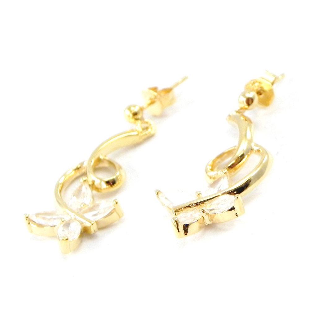 Les Trésors De Lily [B9545] - Gold Plated Earrings 'Parade Papillons' Golden White - 14x32 Mm