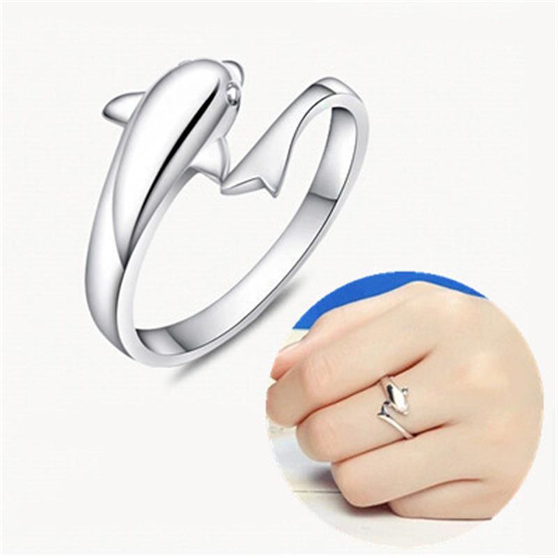 Yin Taifei Thai Silver Dolphin Love Open Ring - Korean Style Accessories
