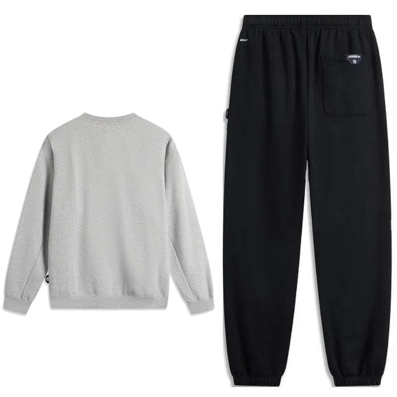 Li Ning Trendy Letter Print Round Neck Pullover Drop Shoulder Loose Long Sleeve Hoodie And Mid Waist Long Pants Set Men sets AWDU515-6+-AKLU519-1