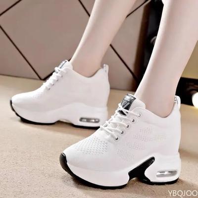 Super Thick Sole High Top Women's Sports Shoes Spring New Mesh Breathable Comfortable Casual Height Increasing Women's Shoes