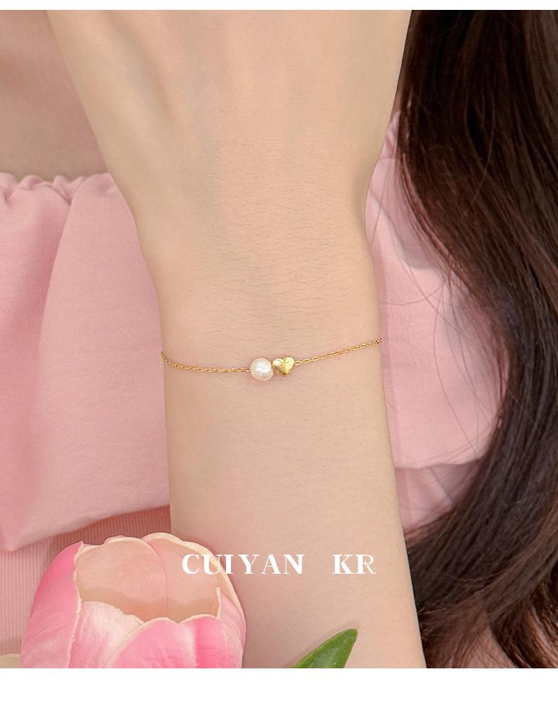 Cui Yan Sterling Silver Korean Heart Pearl Bracelet - Women's Elegant Niche Design