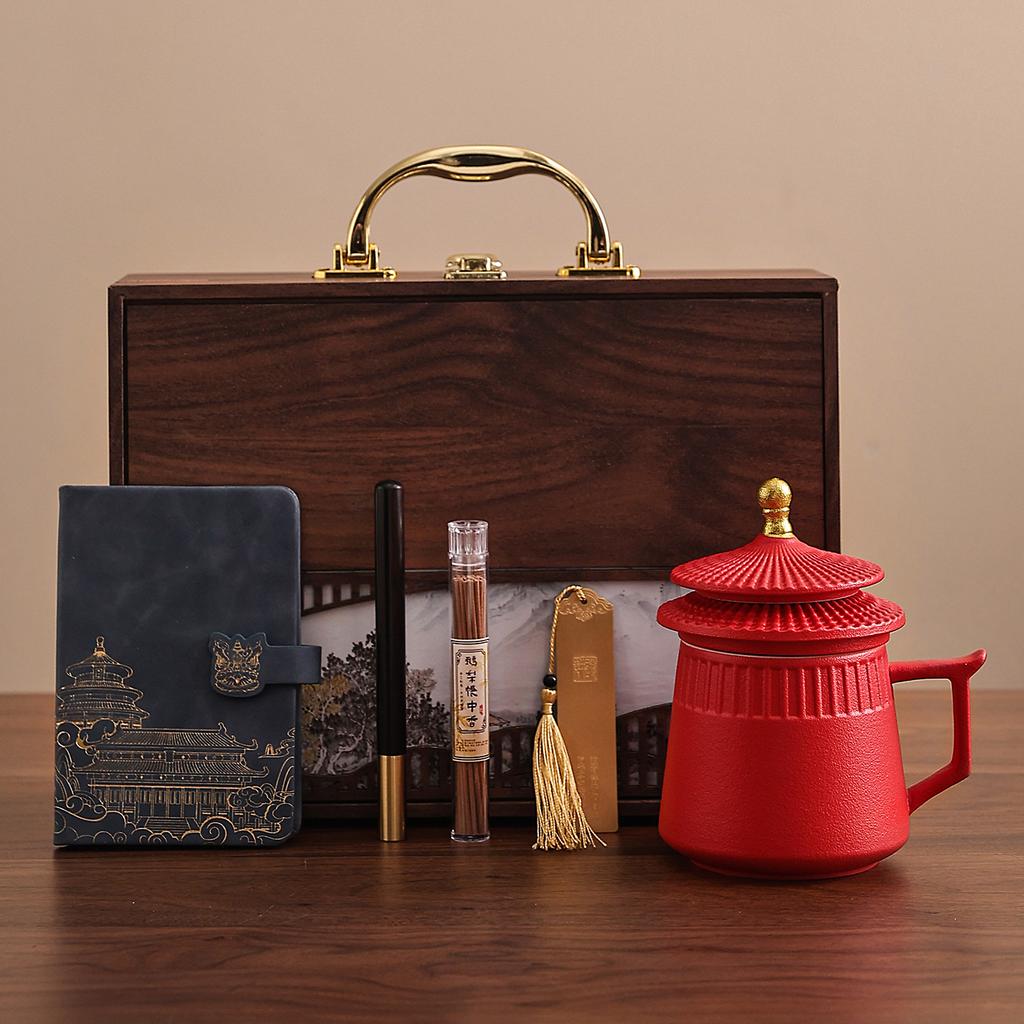 Guochao Forbidden City Ceramic Mug with Lid Booking Wind Business Souvenir Simple Tea Separation Tea Cup