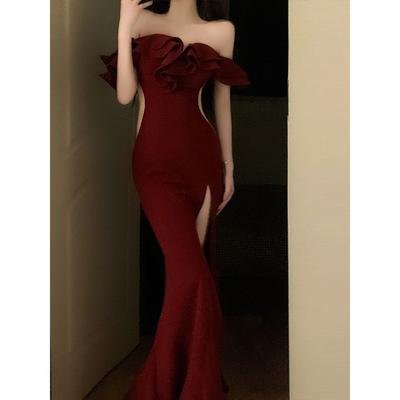 Stylish One-word Shoulder Dress Women's Clothing Summer Socialite Temperament Tube Top Hip Wrap Evening Dress