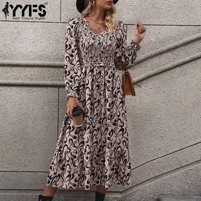 Women's Fashion Fall Winter Long Sleeve V-Neck Casual Dresses