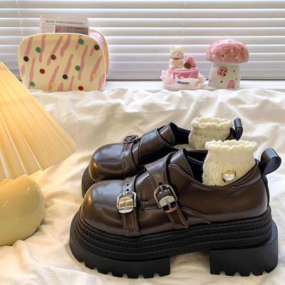 Big Head Heightening Thick Sole Loafer Small Leather Shoes Women's Spring and Autumn Retro Versatile Small Sweet Cool Single Shoes