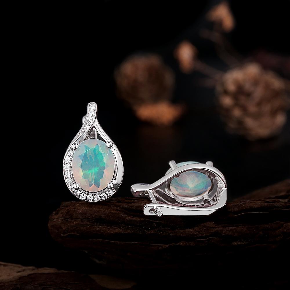 Colorful natural oval 8*10mm ethiopia opal ring earrings 925 sterling silver luxury fine jewelry set for women's engagement gift
