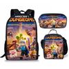 Minecraft Cartoon Print Backpack Set 3-Piece Student School Bag Water-Resistant Large Capacity Unisex
