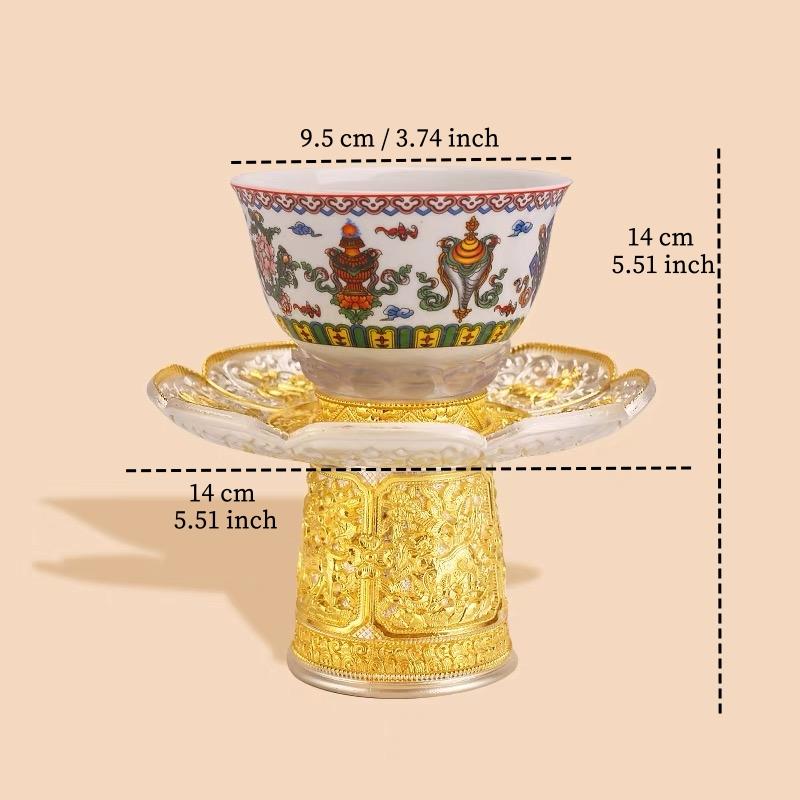 

Серебряная буддийская высокая чаша из сплава, тантрическая чаша для святой воды, выгравированная восьмерка благоприятных символов из фарфора, тибетская настольная декоративная чаша жёлтый