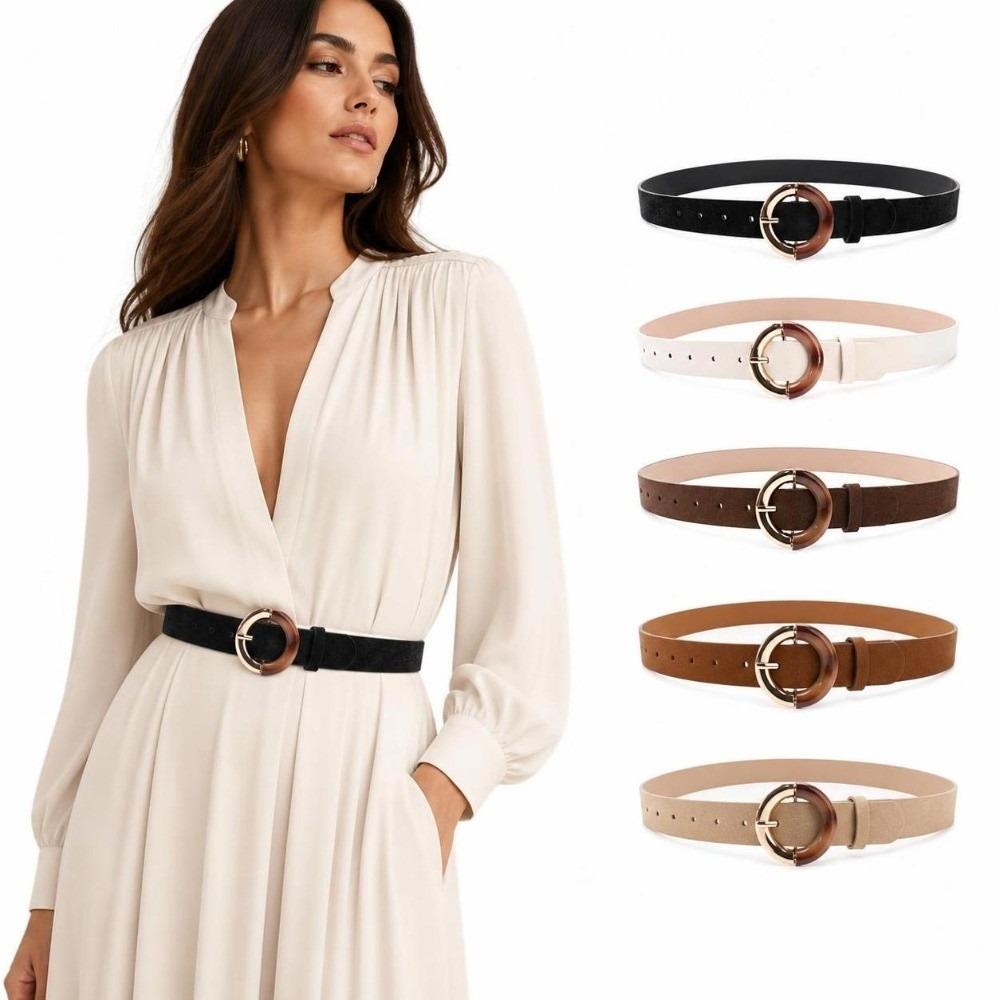 PU Leather Decorative Waistband Alloy Metal Buckle Faux Leather Belt Simple Dress Belt  For Women