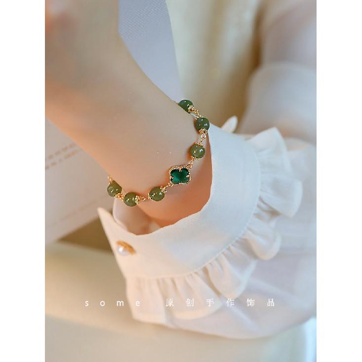 Clover*Hetian jade four-leaf clover bracelet, lucky niche design, new model that enhances complexion