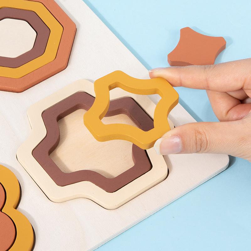 Educational Wooden Geometric Shapes Game Montessori Learning Math Jigsaw Puzzle Board for Kids Sorting Stacking Cognition Toys