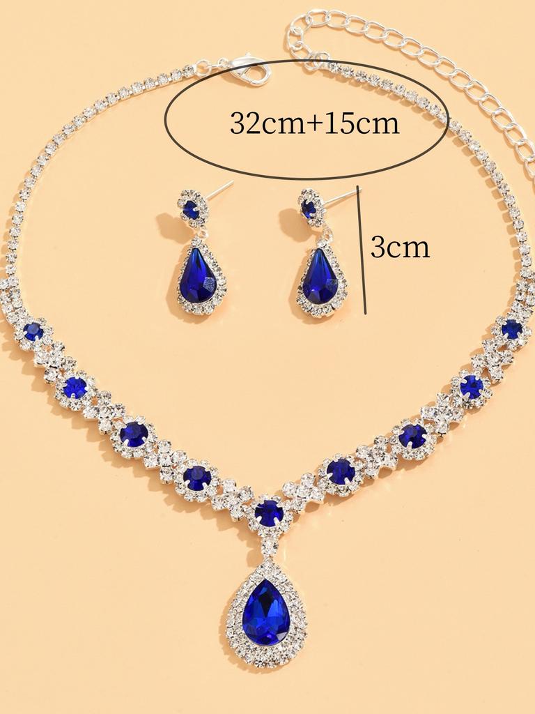 3 Pieces of Women's Crystal Droplet Necklace with Earrings Set for Wedding Evening Dress Accessories