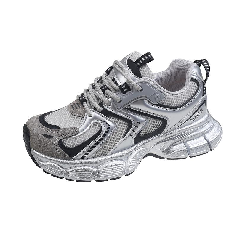 Silver Platform Dad Shoes Women's 2025 New Summer Mesh Breathable, Lightweight and Height-increasing Casual Sports Shoes