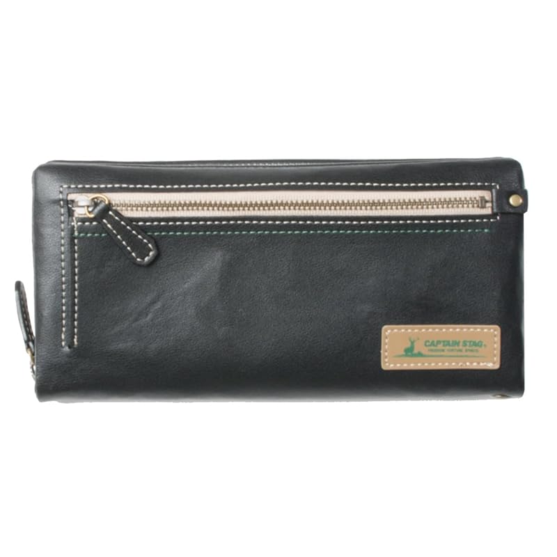 

[Captain Stag] round zipper long wallet Out pocket bag stitch outdoor men s ladies unisex (black)