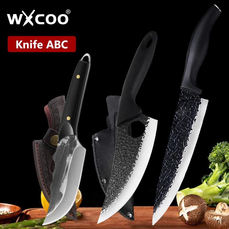 WXCOO Chef Butcher Boning Knife Handmade Forged Stainless Steel Fruit Meat Cleaver Utility Cutting Tool Kitchen Knife