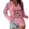 Women's Casual V-Neck Long-Sleeve Printed Letter Sweatshirt