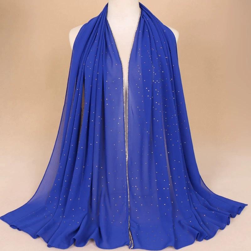 Long Chiffon Headscarf Arabian Scarf Middle East Dubai Turkey Palestinian Hijab Scarves Solid Chain Scarf for Women