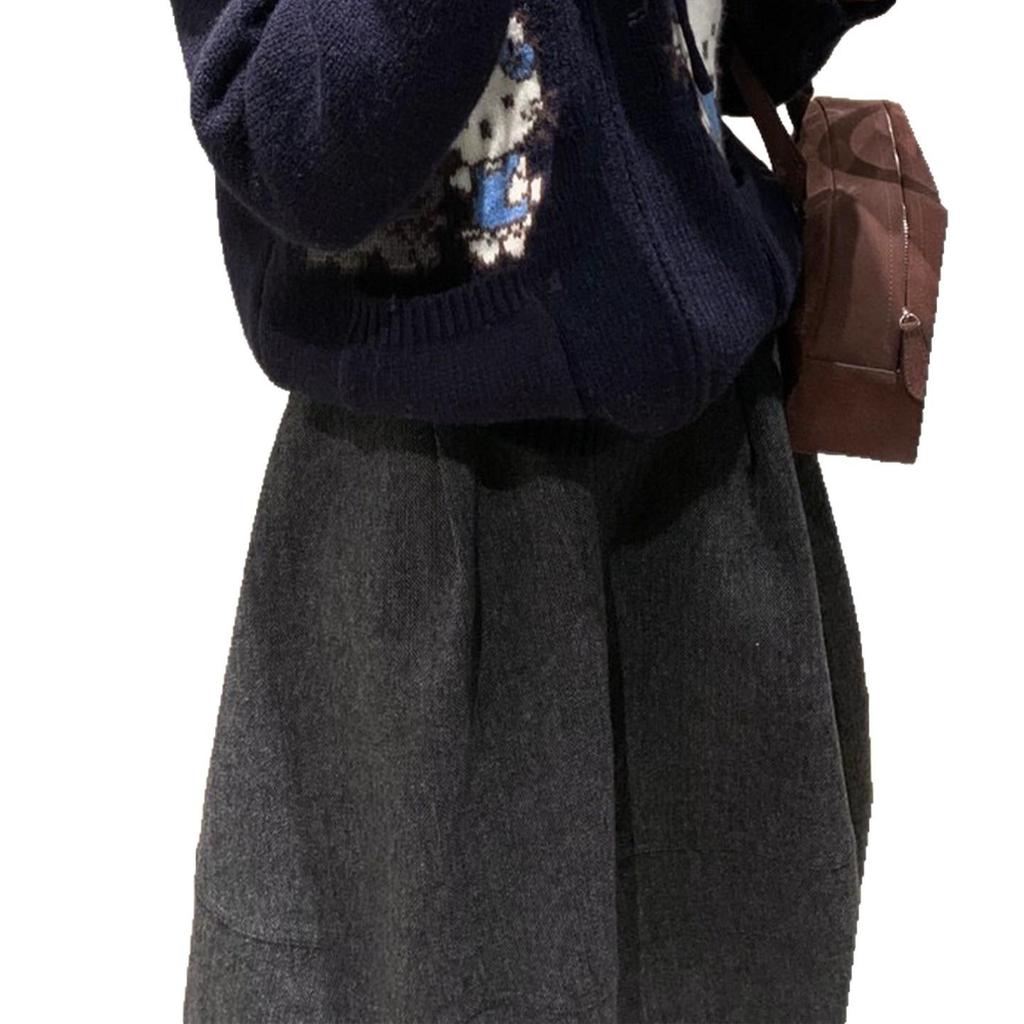 Highly Recommended: Women's Retro Woolen A-Line Midi Skirt, Korean Minimalist Pleated Design, Slim-Fitting for Autumn/Winter.