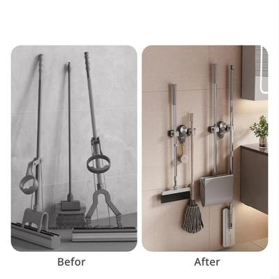 Broom Holder Mop Hanger Suction Cup Adjustable Organizers Space Saving Removable Wall Mount Rack for Bathroom Kitchen M68E