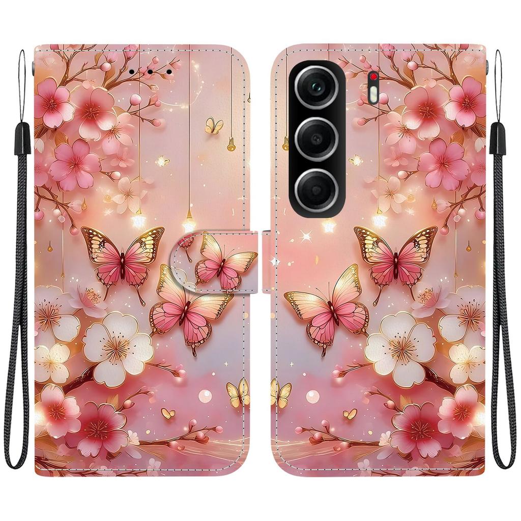 Handgefertigte PU-Leder-Klapphülle für Tecno Camon 40, rutschfeste, stoßfeste Hülle mit Handschlaufe und Herz-/Rosen-/Katzen-Designs