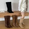 2025 Winter New High-heeled Suede But Knee Stacking Boots Knight Women's Boots