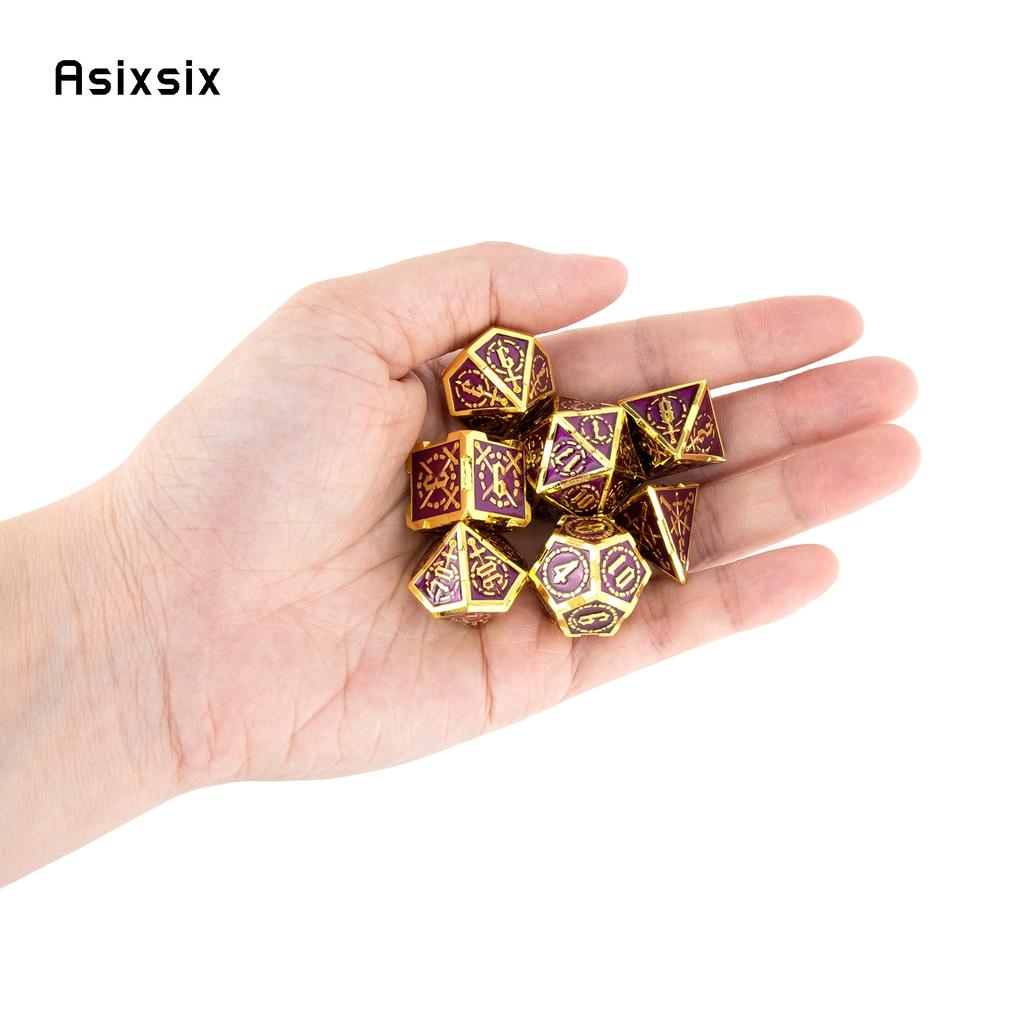 7 Pcs Golden Purple Double Swords Metal Dice Solid Polyhedral Dice Set Suitable for Role-Playing RPG  DND Pathfinder Board Game