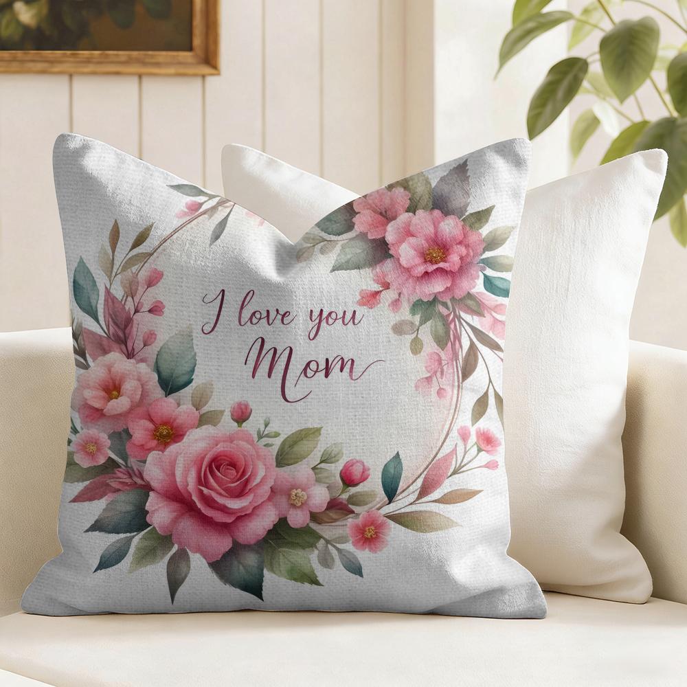 Happy Mothers Day Cushion Cover Summer Linen Pillow Case Organic Fabric Cushion Cover Double-Sided Print Sofa Home Decor